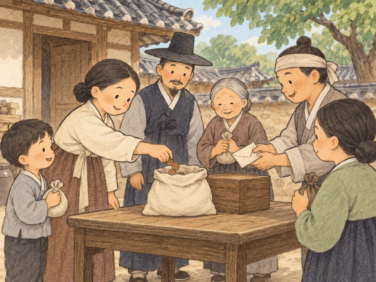 작은 돈을 모은 마음을 기억하는 공원 - 이야기를 바탕으로 한 삽화