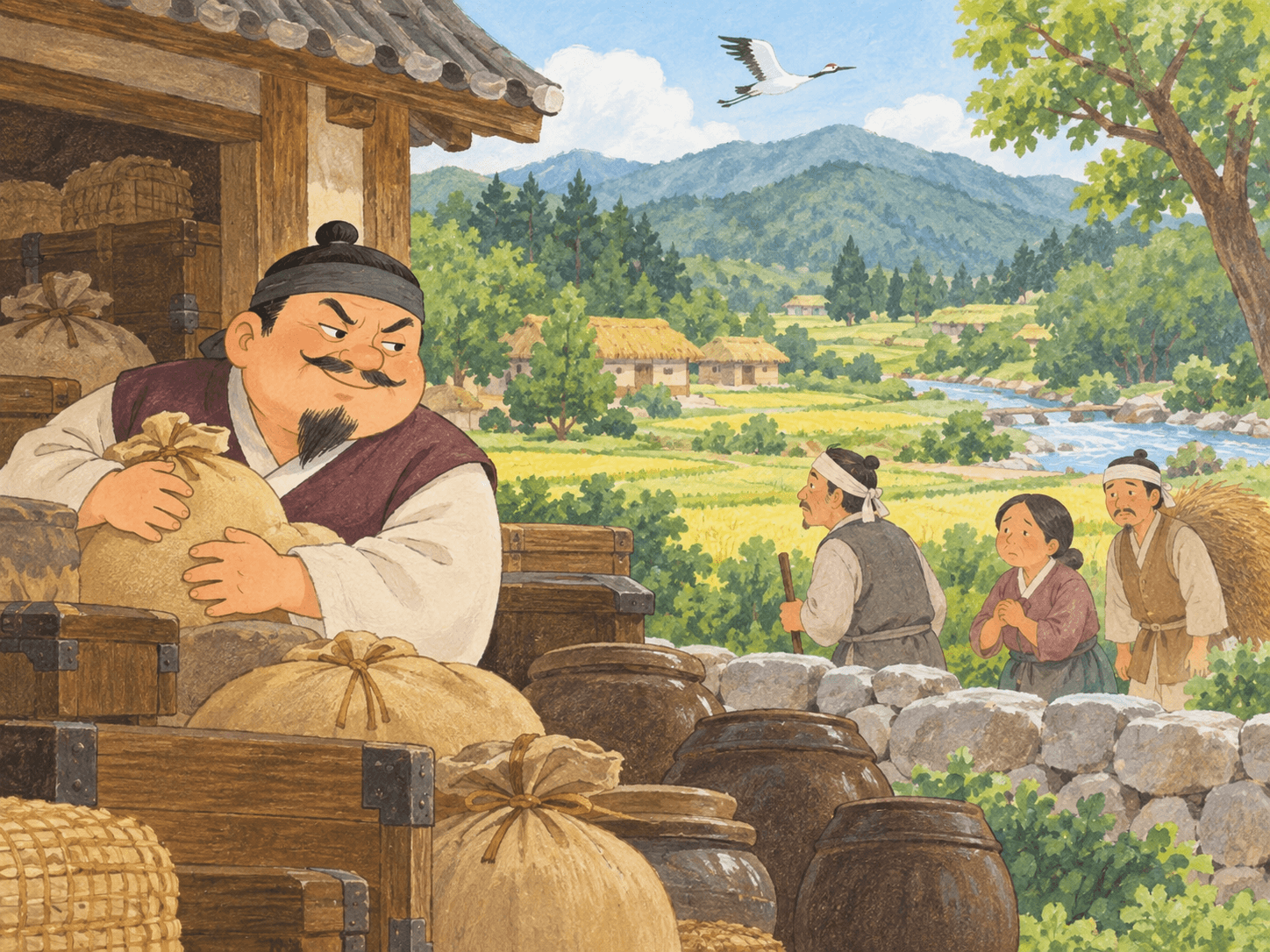 학자골 욕심 많은 부자 이야기 - 이야기를 바탕으로 한 삽화