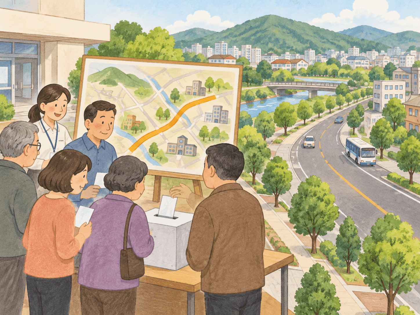 주민 투표로 정한 희망로 - 이야기를 바탕으로 한 삽화
