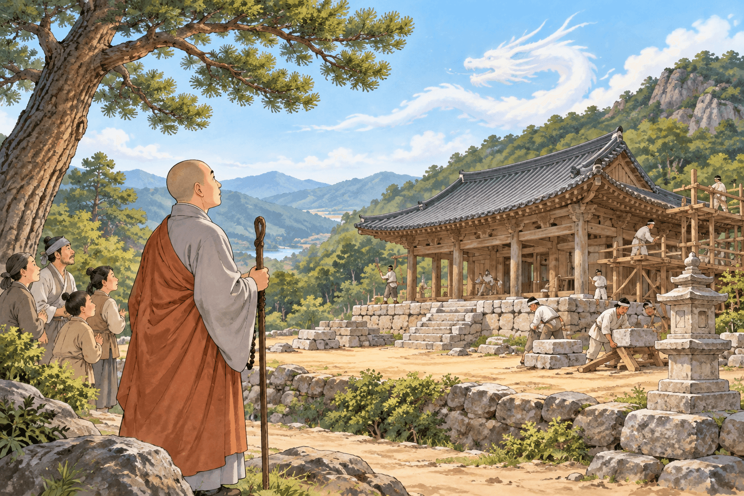 옥룡사 창건전설 - 이야기를 바탕으로 한 삽화