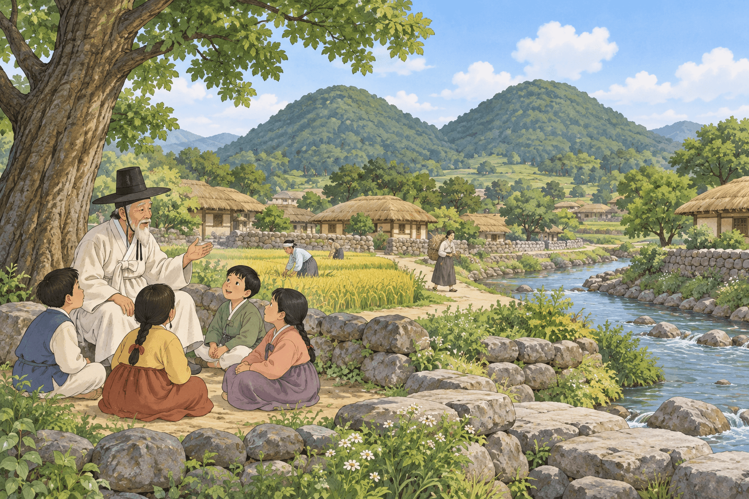 죽림리 쌍두마을 풍치나데 전설 - 이야기를 바탕으로 한 삽화