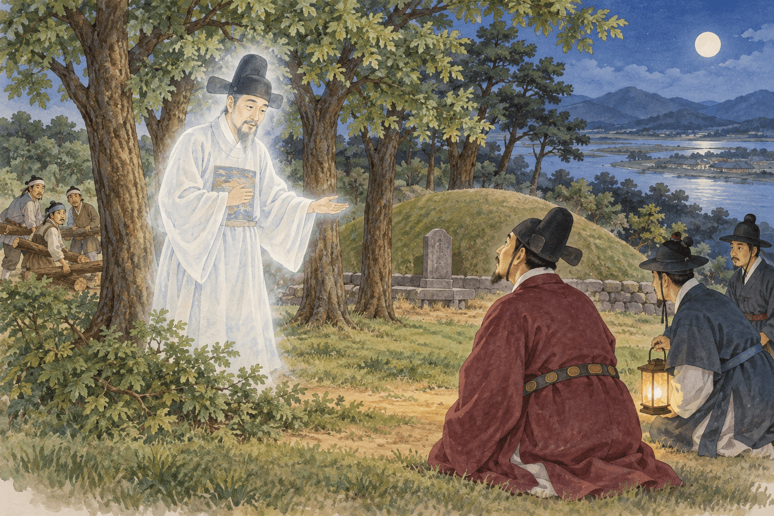 세상을 떠난 뒤에도 나무를 지킨 재상 - 이야기를 바탕으로 한 삽화