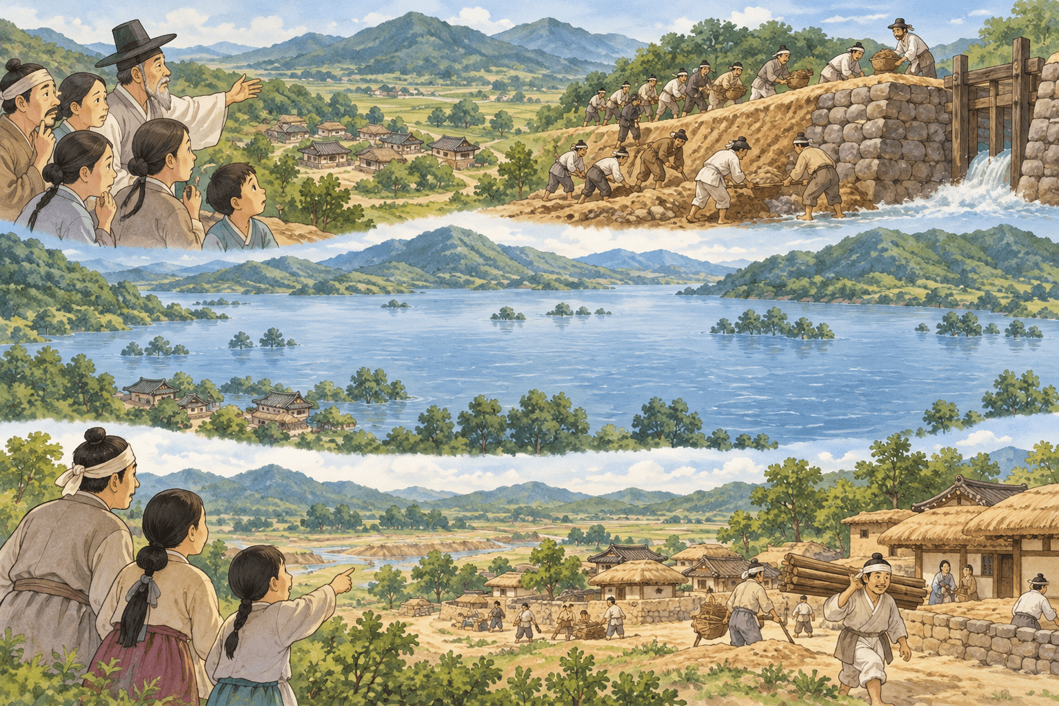 역적이 나온 자리에 만든 못, 모단 - 이야기를 바탕으로 한 삽화