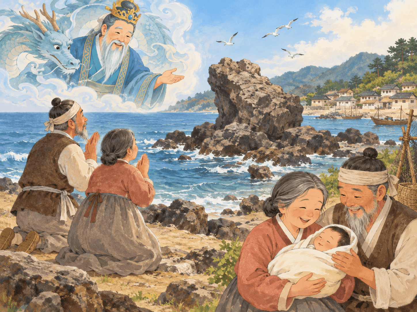 아이를 낳게 해준다는 바위, 아들바위 - 이야기를 바탕으로 한 삽화