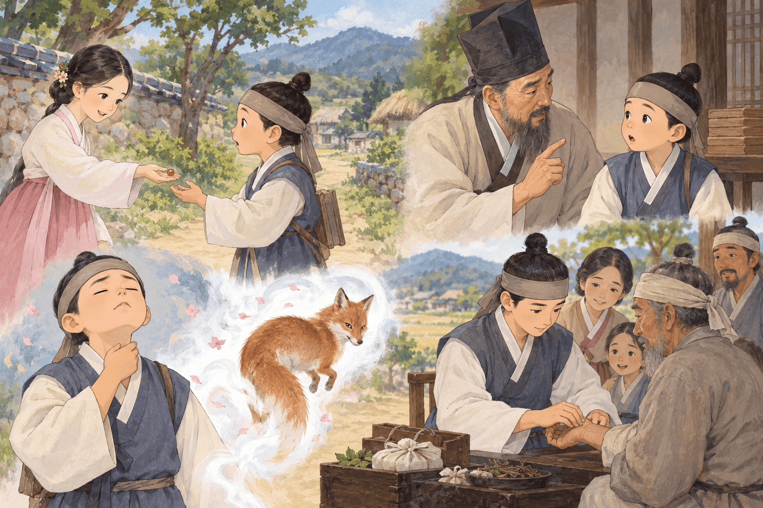 여우구슬을 삼키고 명의가 된 소년 - 이야기를 바탕으로 한 삽화