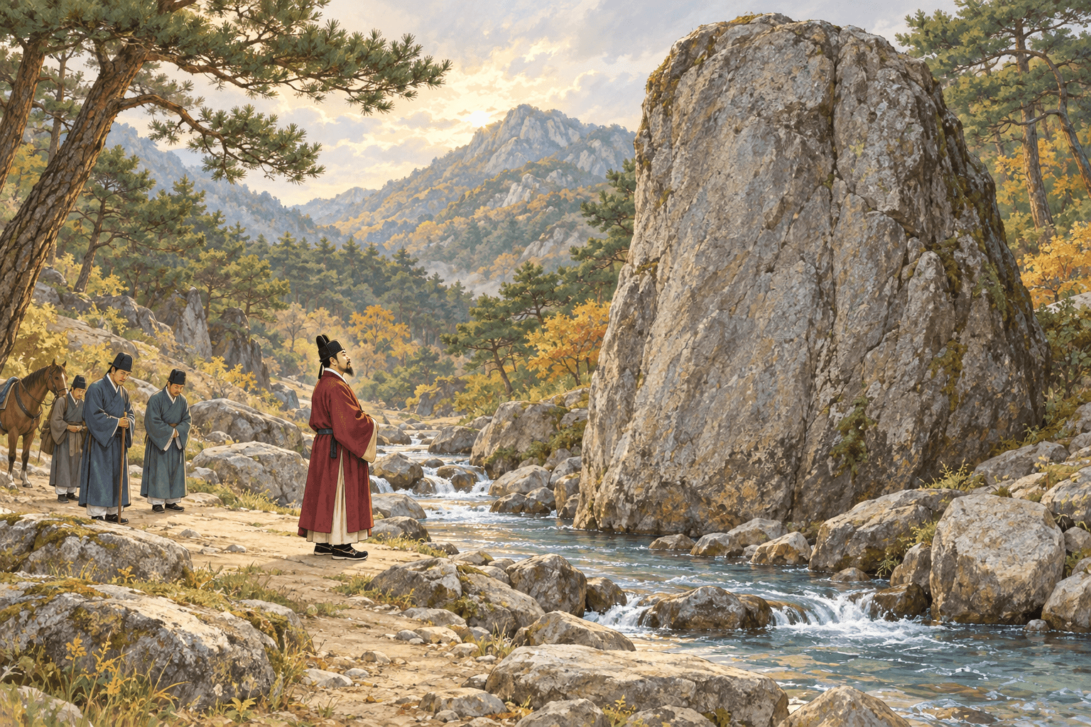세조에게 큰 깨달음을 준 바위, 가르침바위 - 이야기를 바탕으로 한 삽화