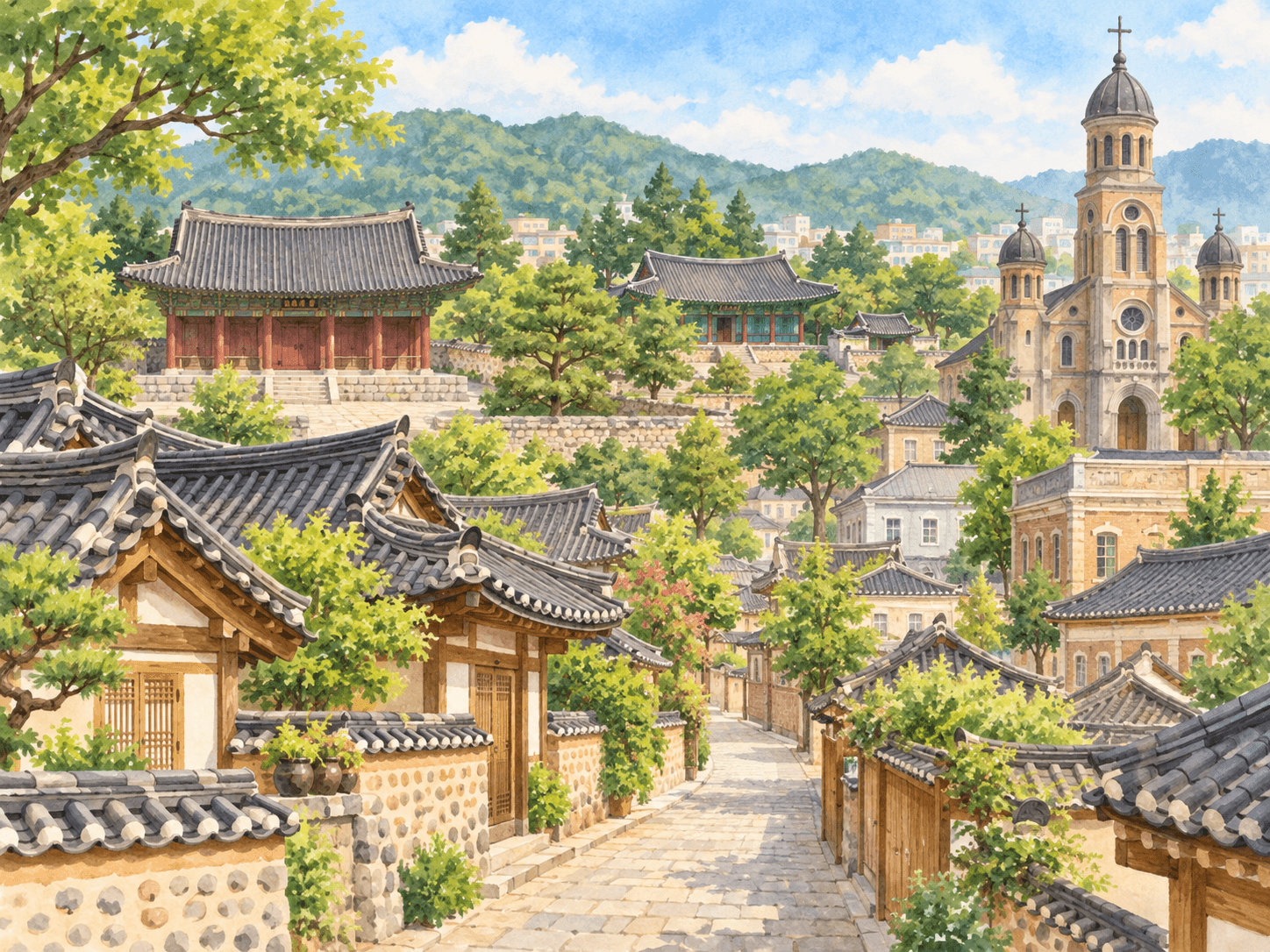 전주한옥마을 - 장소 설명을 바탕으로 한 삽화