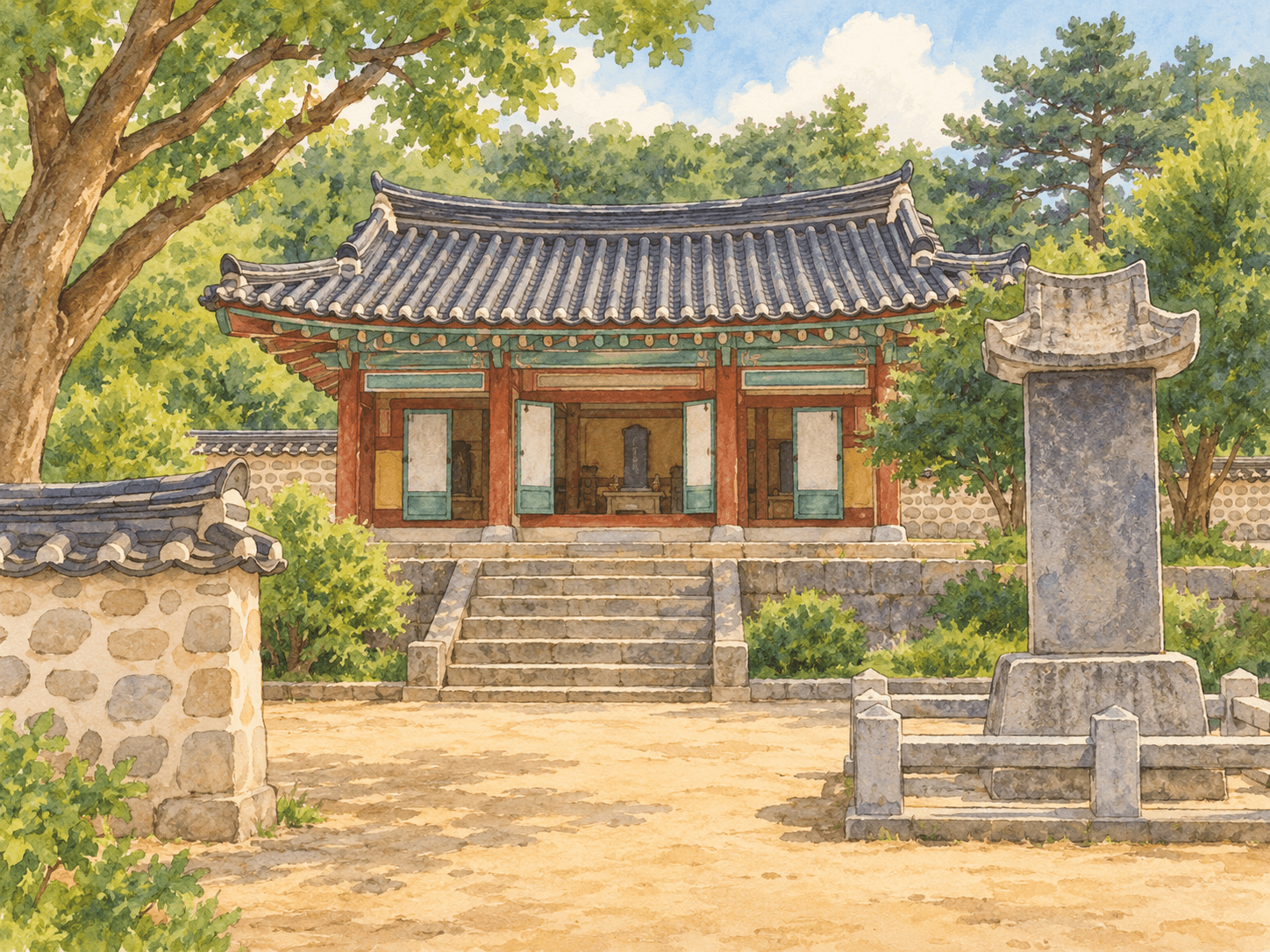 여수 충민사 - 장소 설명을 바탕으로 한 삽화
