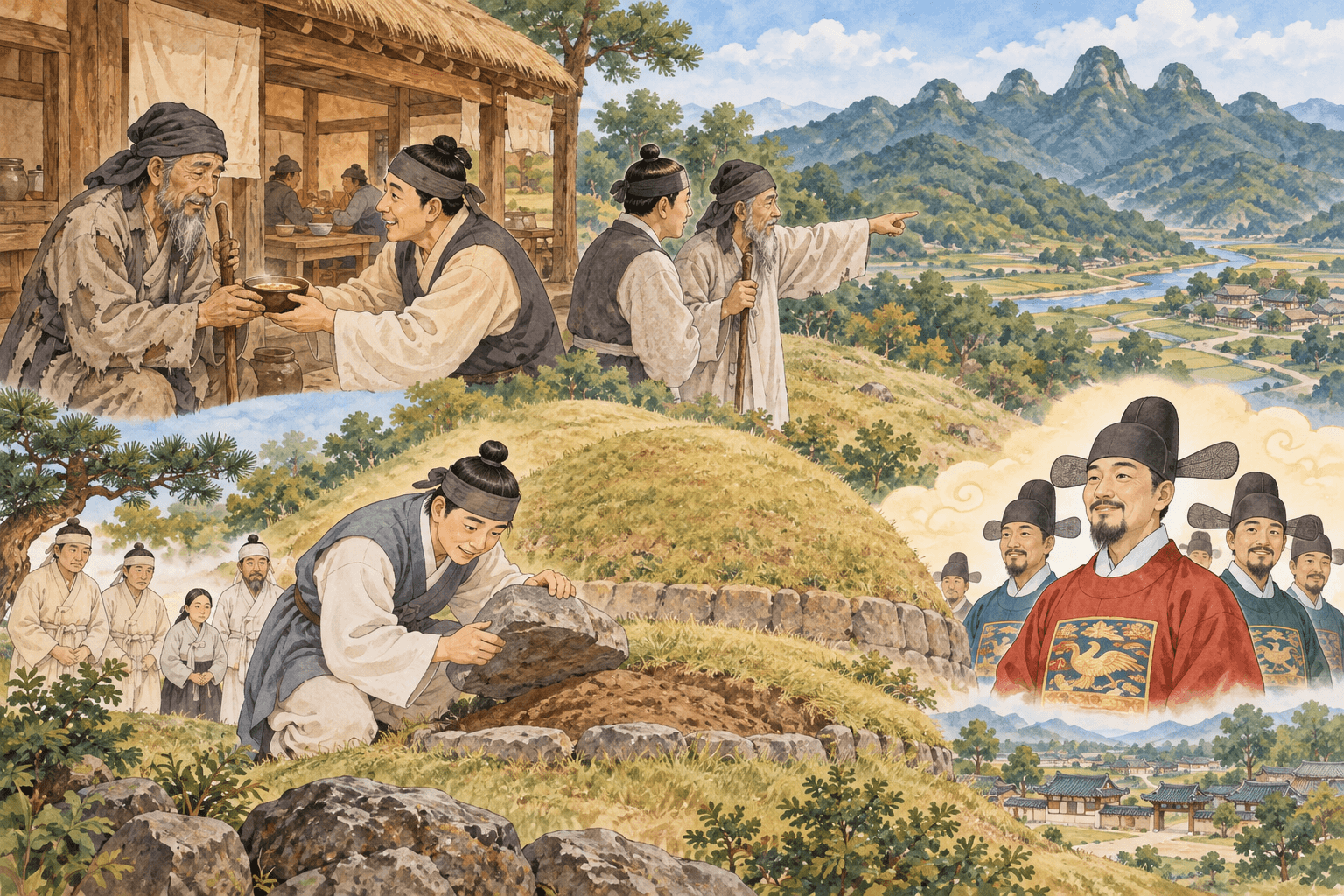 돌 하나를 들추고 얻은 명당 - 이야기를 바탕으로 한 삽화