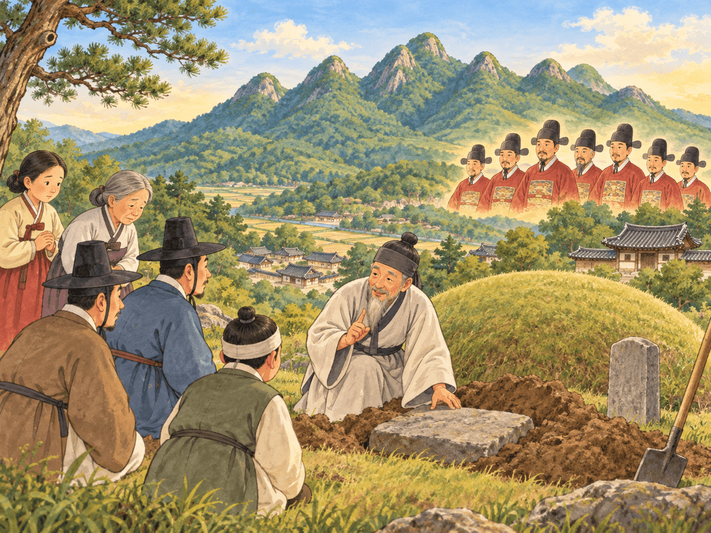 봉우리가 다섯인데 여섯으로 보이는 오봉산 - 이야기를 바탕으로 한 삽화