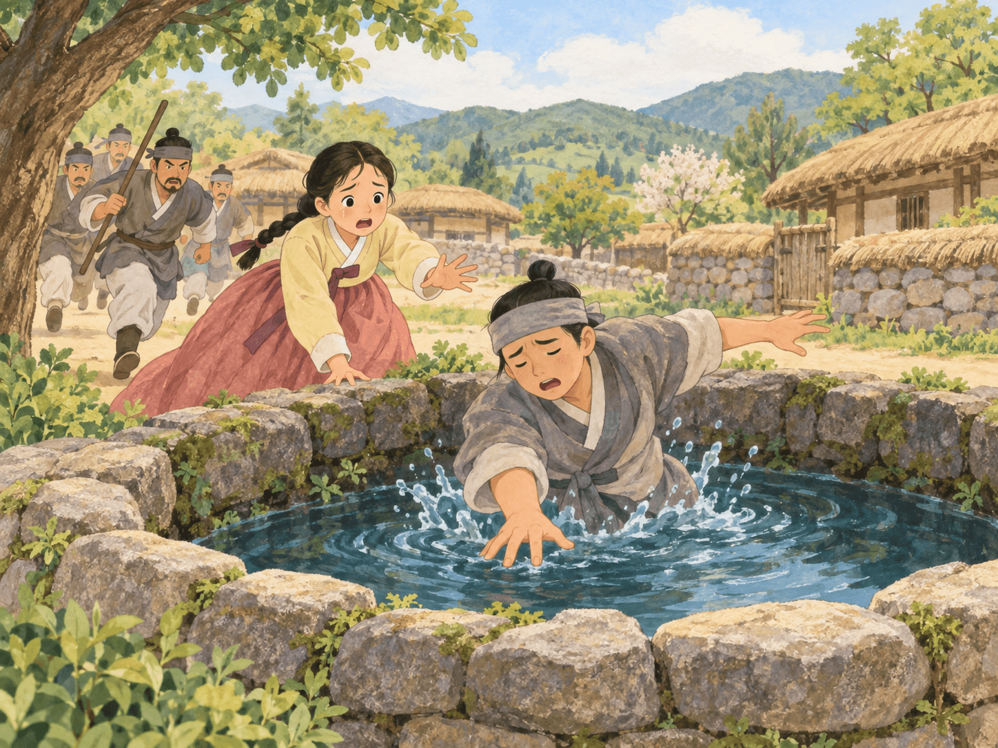 스님이 빠져 죽었다는 우물, 승지물 - 이야기를 바탕으로 한 삽화