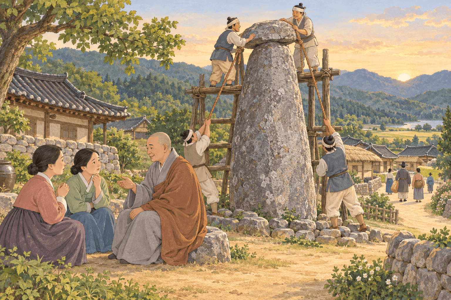 선돌에 갓을 씌우고 망한 박 부자, 입석리 - 이야기를 바탕으로 한 삽화
