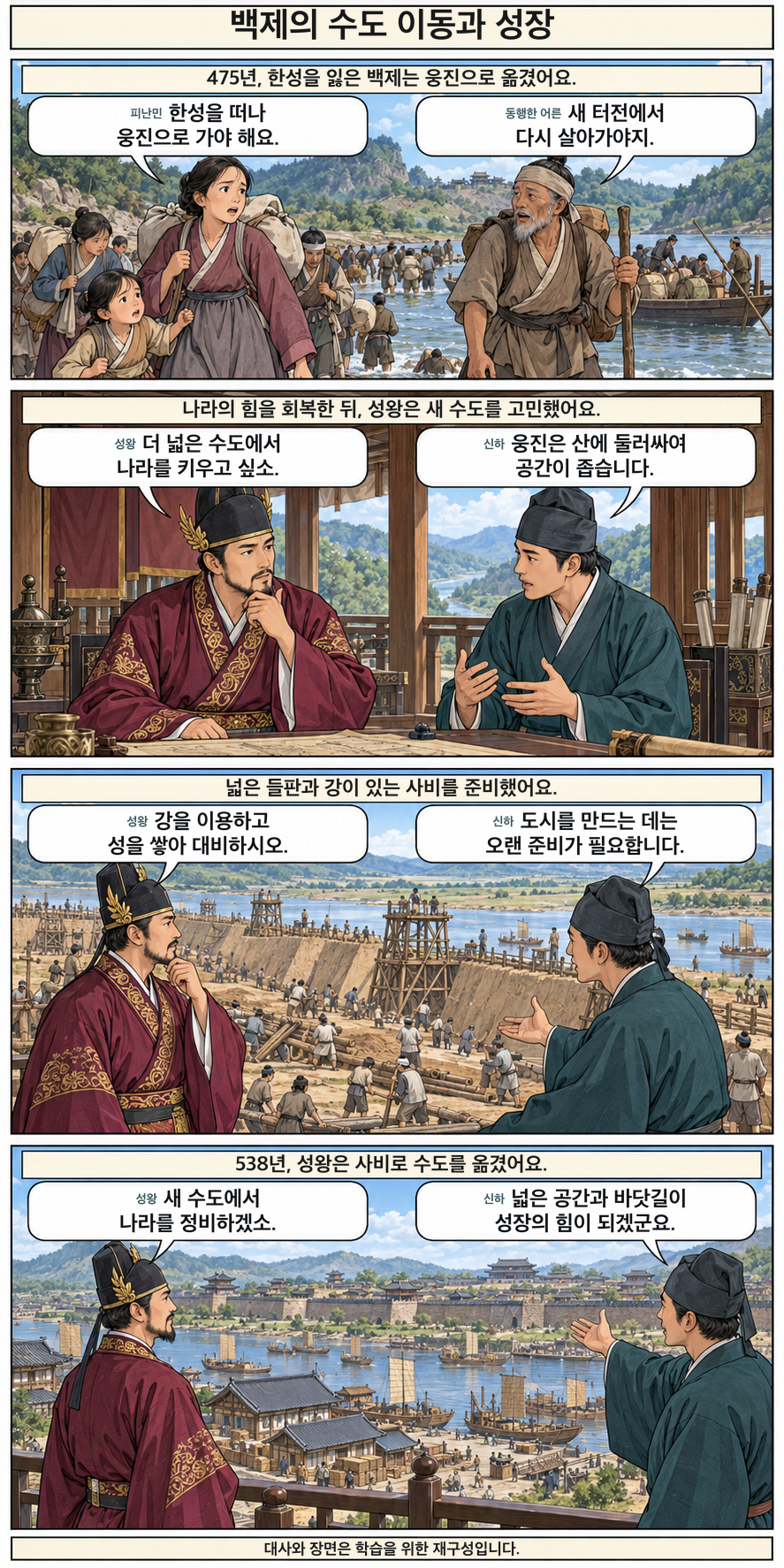 백제의 수도 이동과 성장 4컷 학습만화