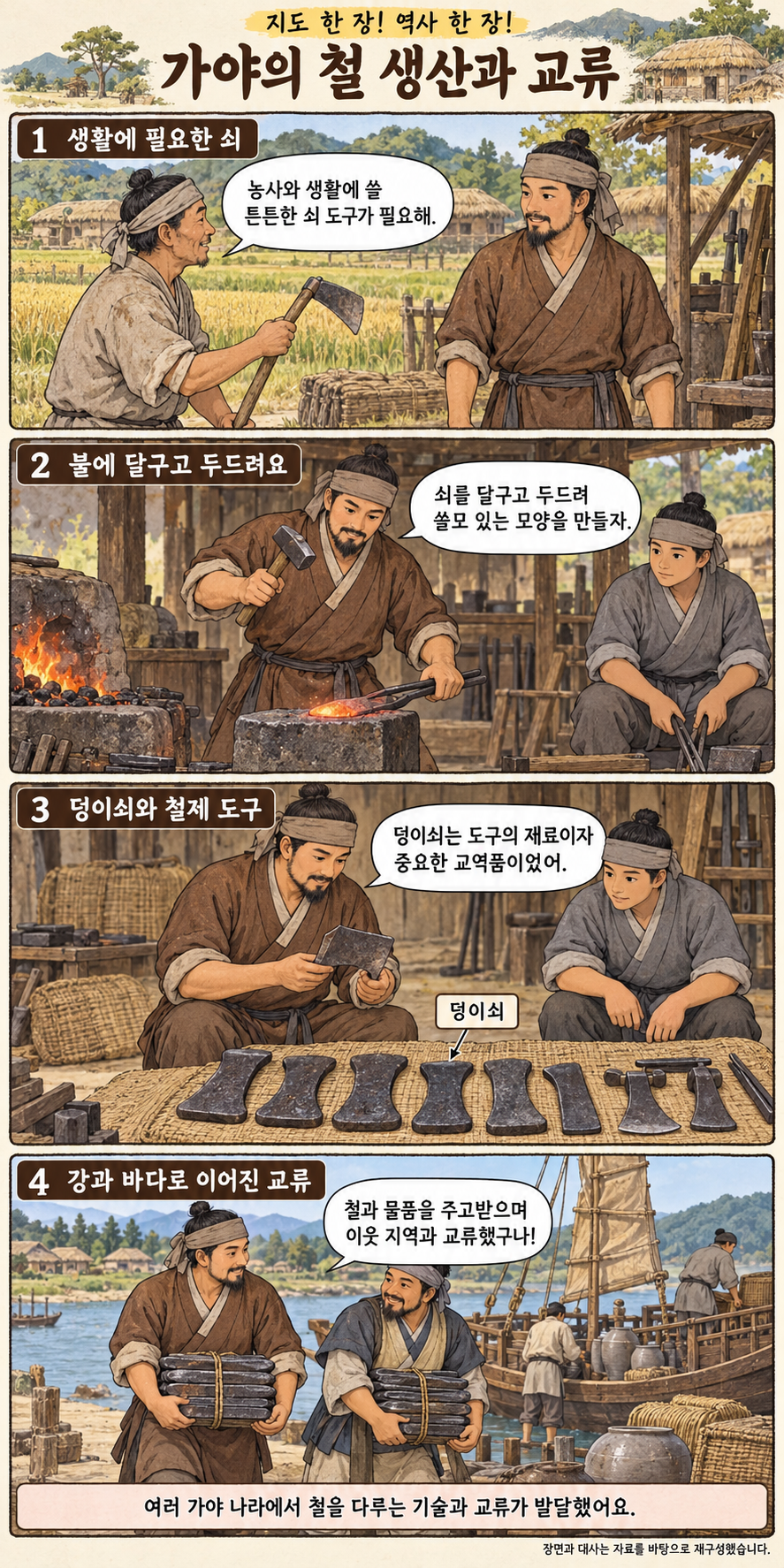 가야의 철 생산과 교류 4컷 학습만화