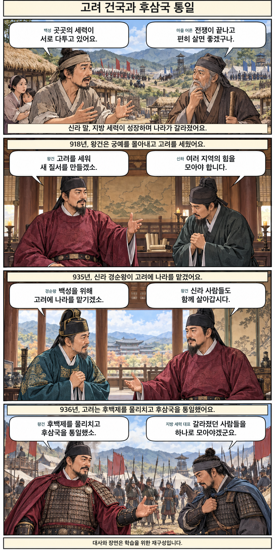 고려 건국과 후삼국 통일 4컷 학습만화