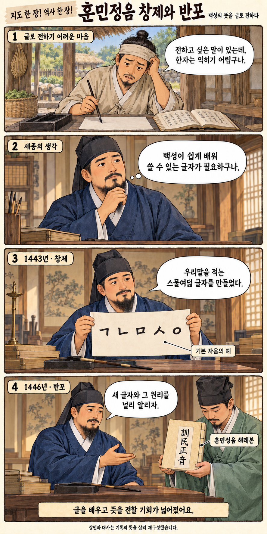 훈민정음 창제와 반포 4컷 학습만화