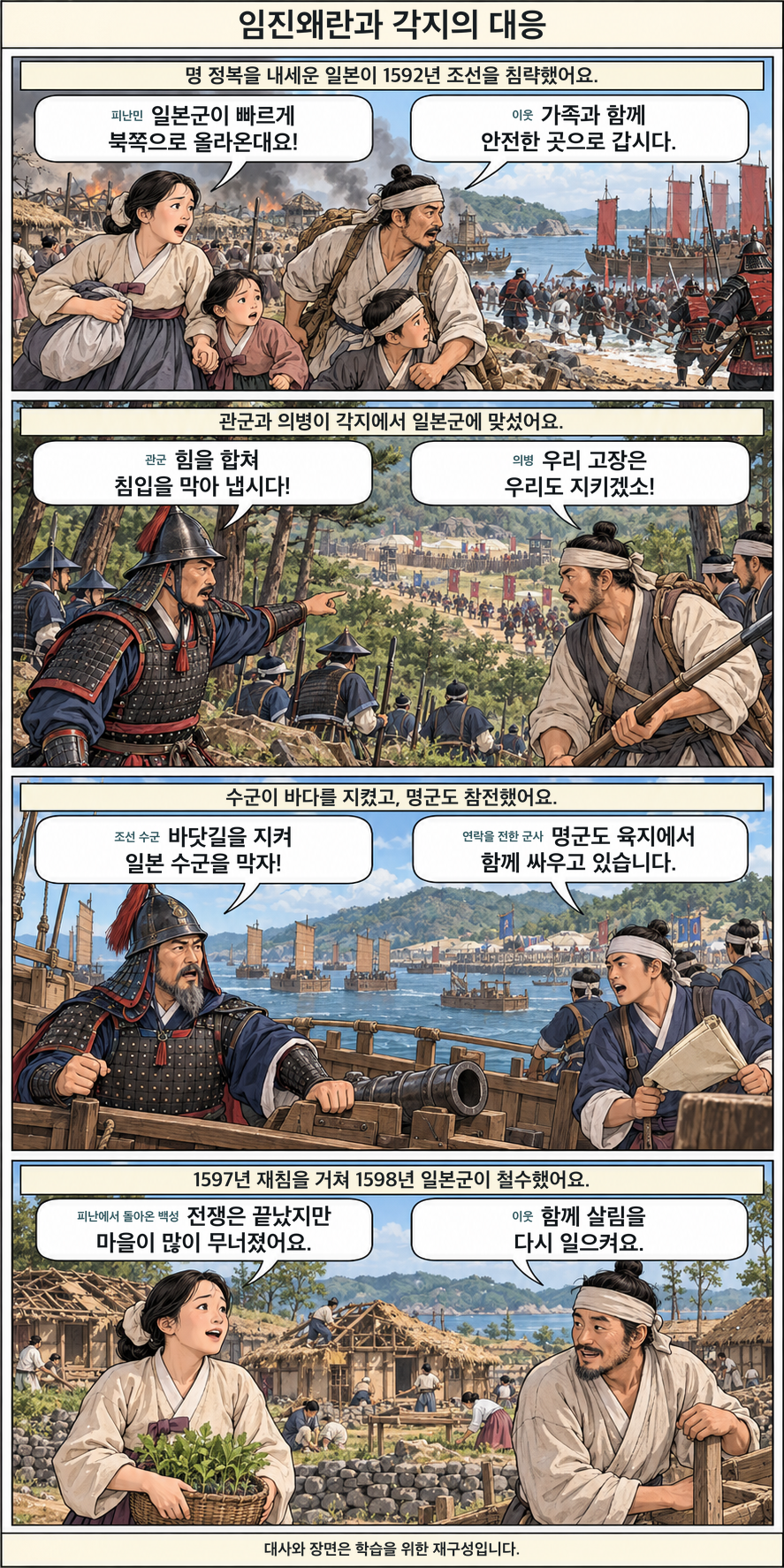 임진왜란과 각지의 대응 4컷 학습만화