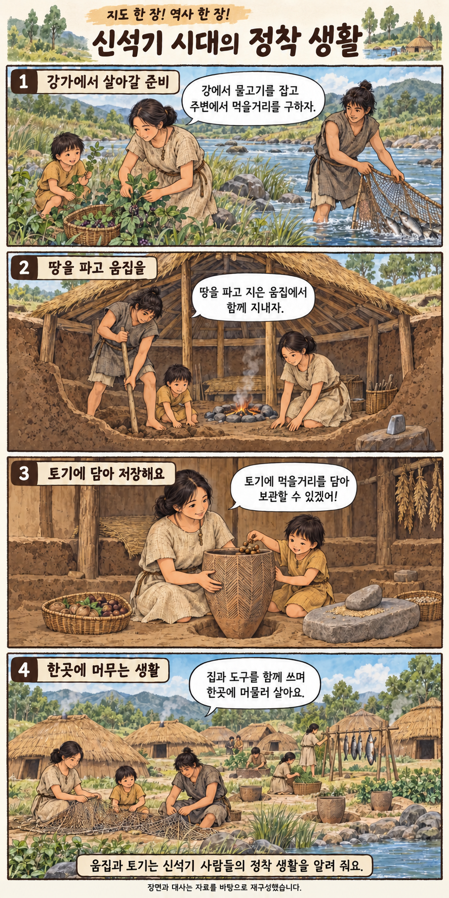 신석기 시대의 정착 생활 4컷 학습만화